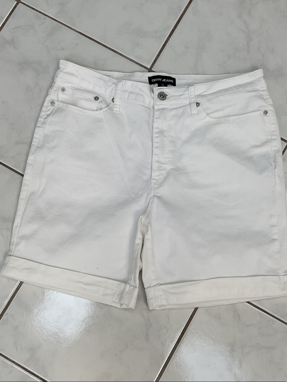 DKNY White Cuffed Denim Shorts